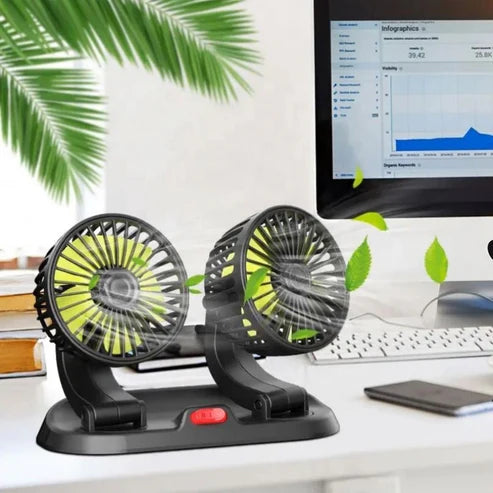 Double Headed Car Fan – 360° Adjustable Dual Head Vehicle Cooling Fan (CIC922) | USB Powered, Silent Operation – Ideal for UAE Summer Heat