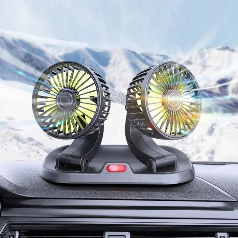 Double Headed Car Fan – 360° Adjustable Dual Head Vehicle Cooling Fan (CIC922) | USB Powered, Silent Operation – Ideal for UAE Summer Heat