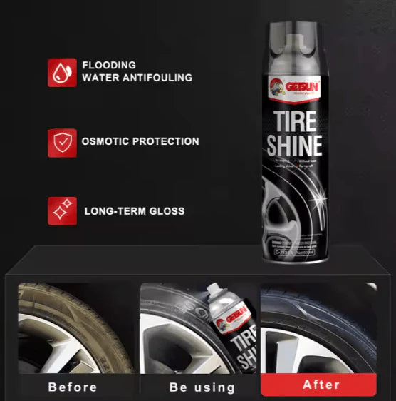Tire Shine Spray 500ml – Long-Lasting Gloss & Protection for Car Tyres | Premium Rubber Conditioner for a Deep Black Finish (UAE Edition)