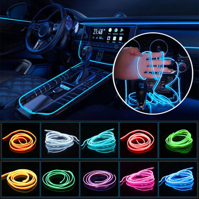 Car Dashboard Neon Light Strip | 3 Meter Flexible EL Wire for Interior Ambient Lighting – Easy Installation, Random Color