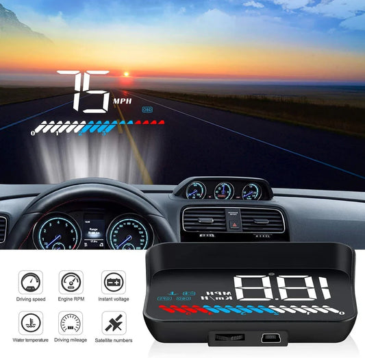 Vehicle-Mounted HUD Head-Up Display – Real-Time Speed, RPM, Voltage, and Fuel Monitoring | Windshield Projection with OBD2 Interface (UAE Edition)