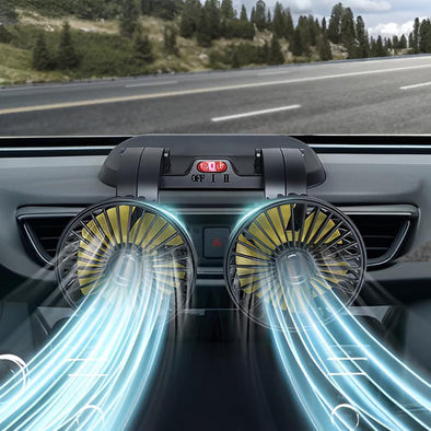 12V Dual Head Car Dashboard Cooling Fan | 360° Rotating Electric Fan for Car Interior – Powerful Air Circulation, Adjustable Speed & Compact Design