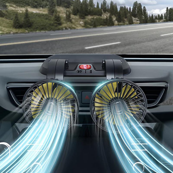 12V Dual Head Car Dashboard Cooling Fan | 360° Rotating Electric Fan for Car Interior – Powerful Air Circulation, Adjustable Speed & Compact Design