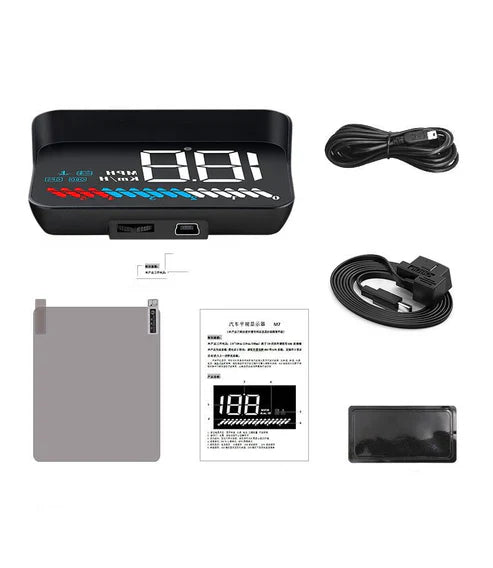 Vehicle-Mounted HUD Head-Up Display – Real-Time Speed, RPM, Voltage, and Fuel Monitoring | Windshield Projection with OBD2 Interface (UAE Edition)